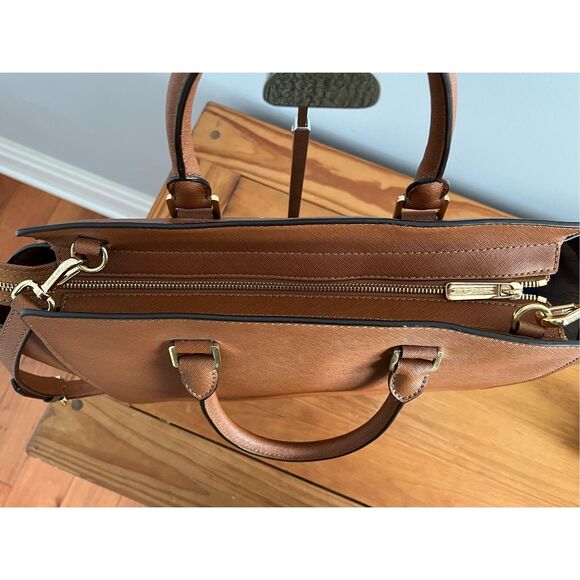 Michael Kors Large Saffiano Leather Selma Satchel Handbag Luggage Brown - Picture 10 of 16